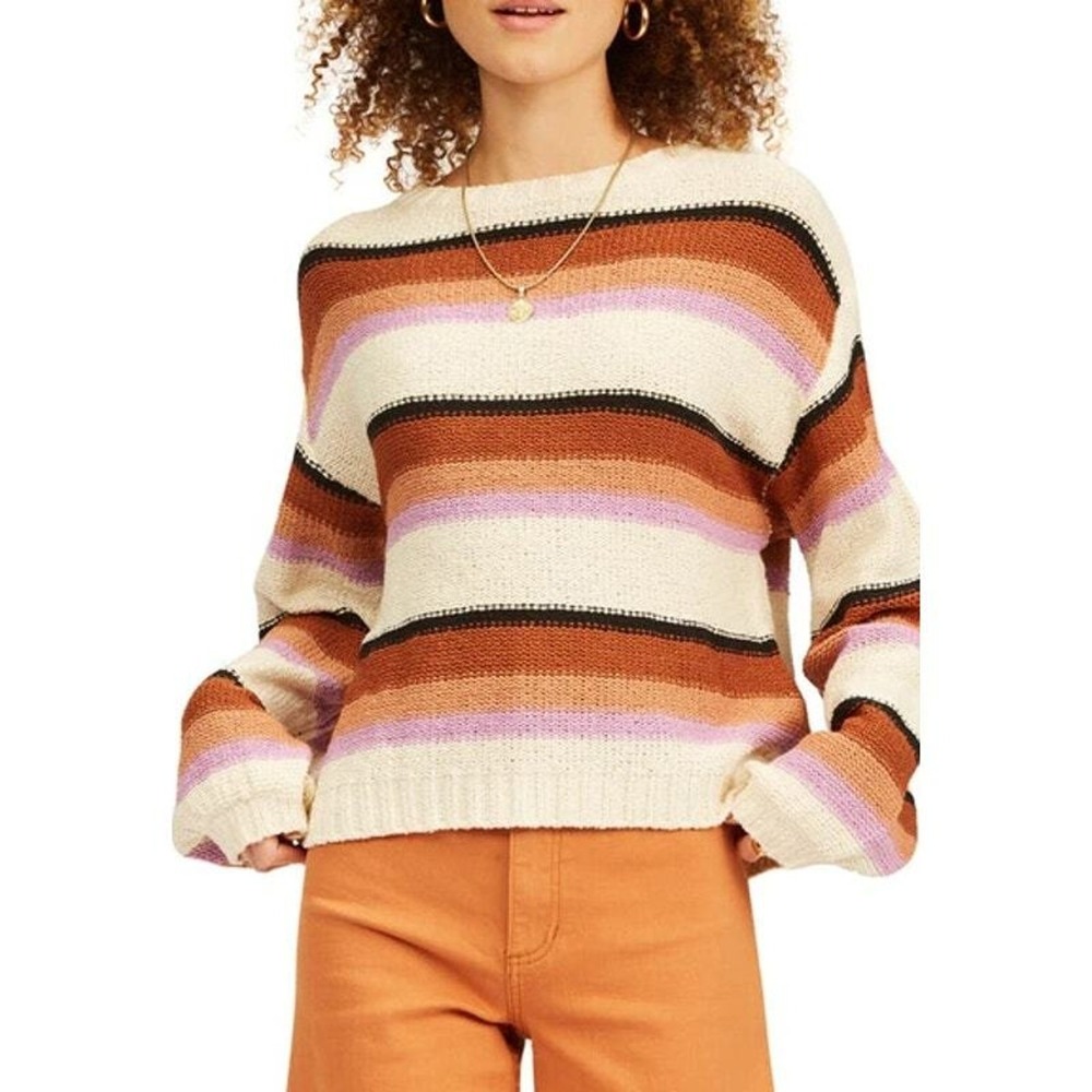 Billabong Sweater Sz S‎ Seeing Double Striped Boxy Comfy Lagenlook Earthy